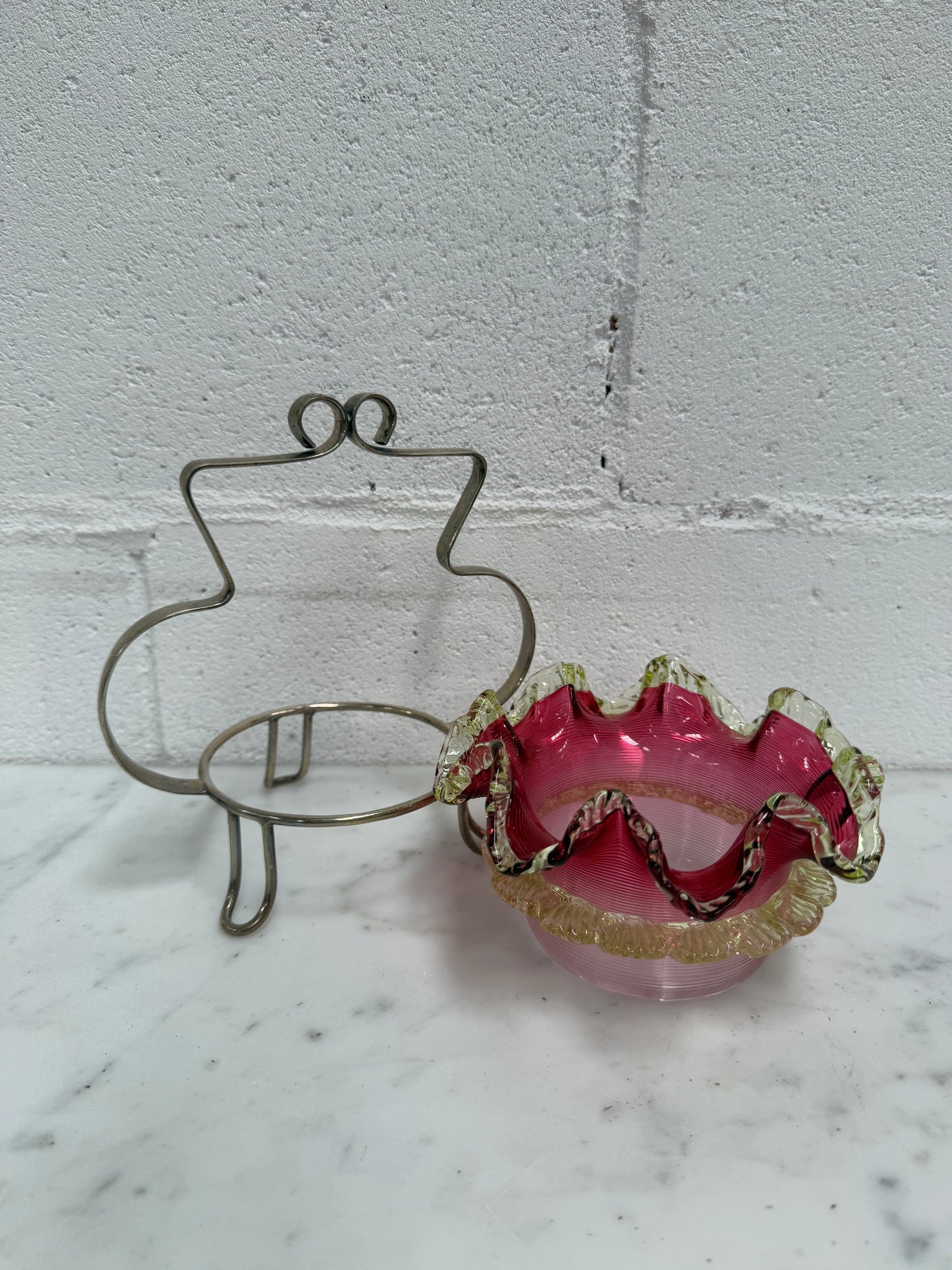 Late Victorian Ruby Glass Bowl and Holder