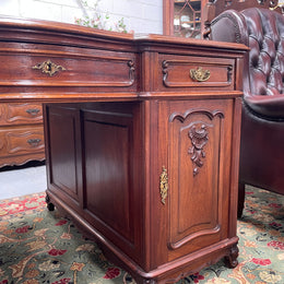 Fabulous French Walnut Louis XV style partners desk with a parquetry top and plenty of storage space. In good original detailed condition and has be