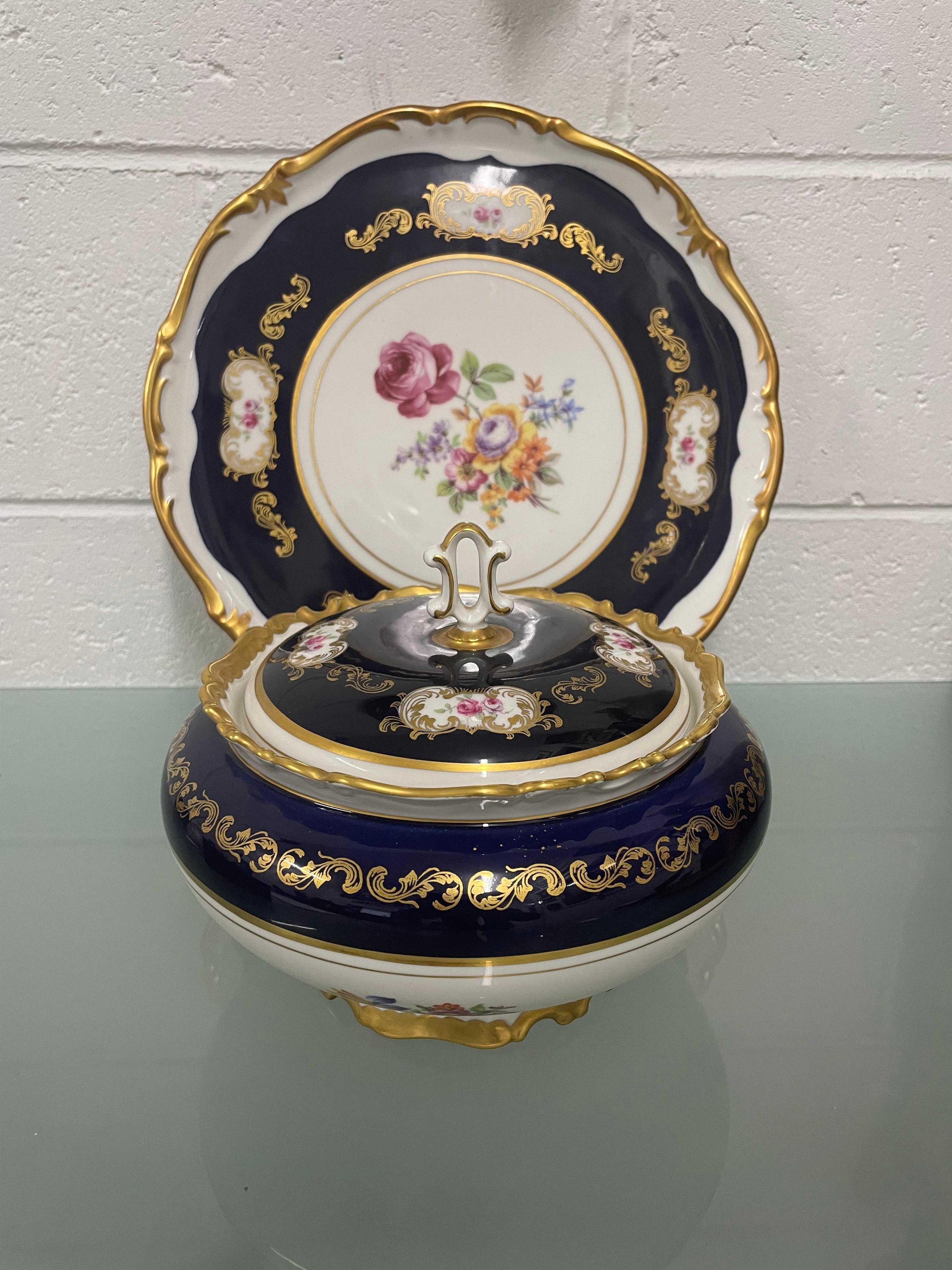 Reichenbach Baroque Cobalt Blue Serving Tray & Tureen | Antique & Vintage | Moonee Ponds Antiques | Australia Wide Delivery