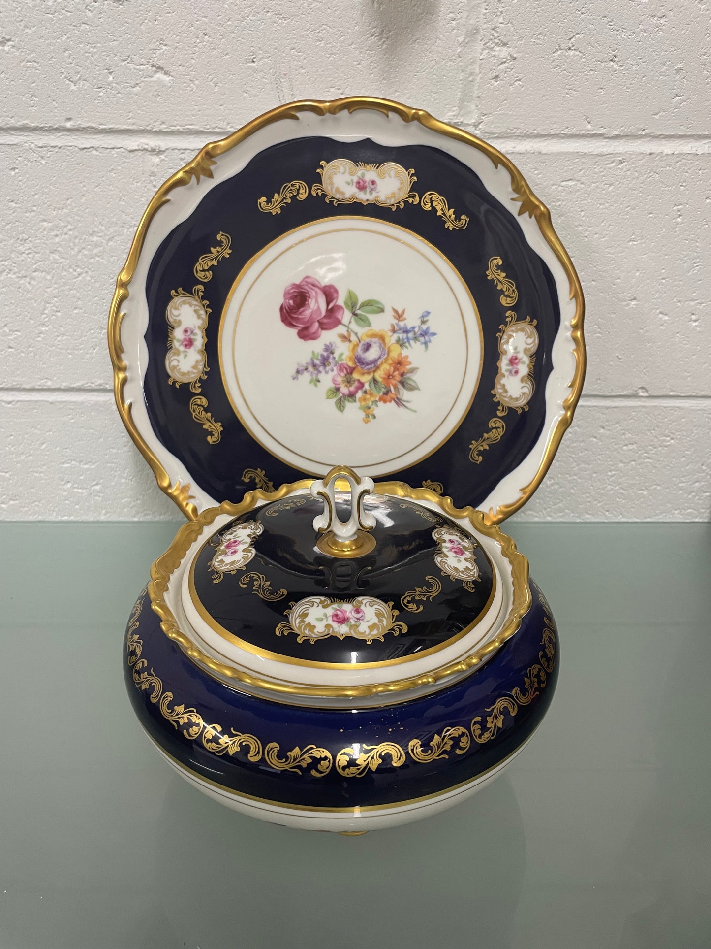 Reichenbach Baroque Cobalt Blue Serving Tray & Tureen