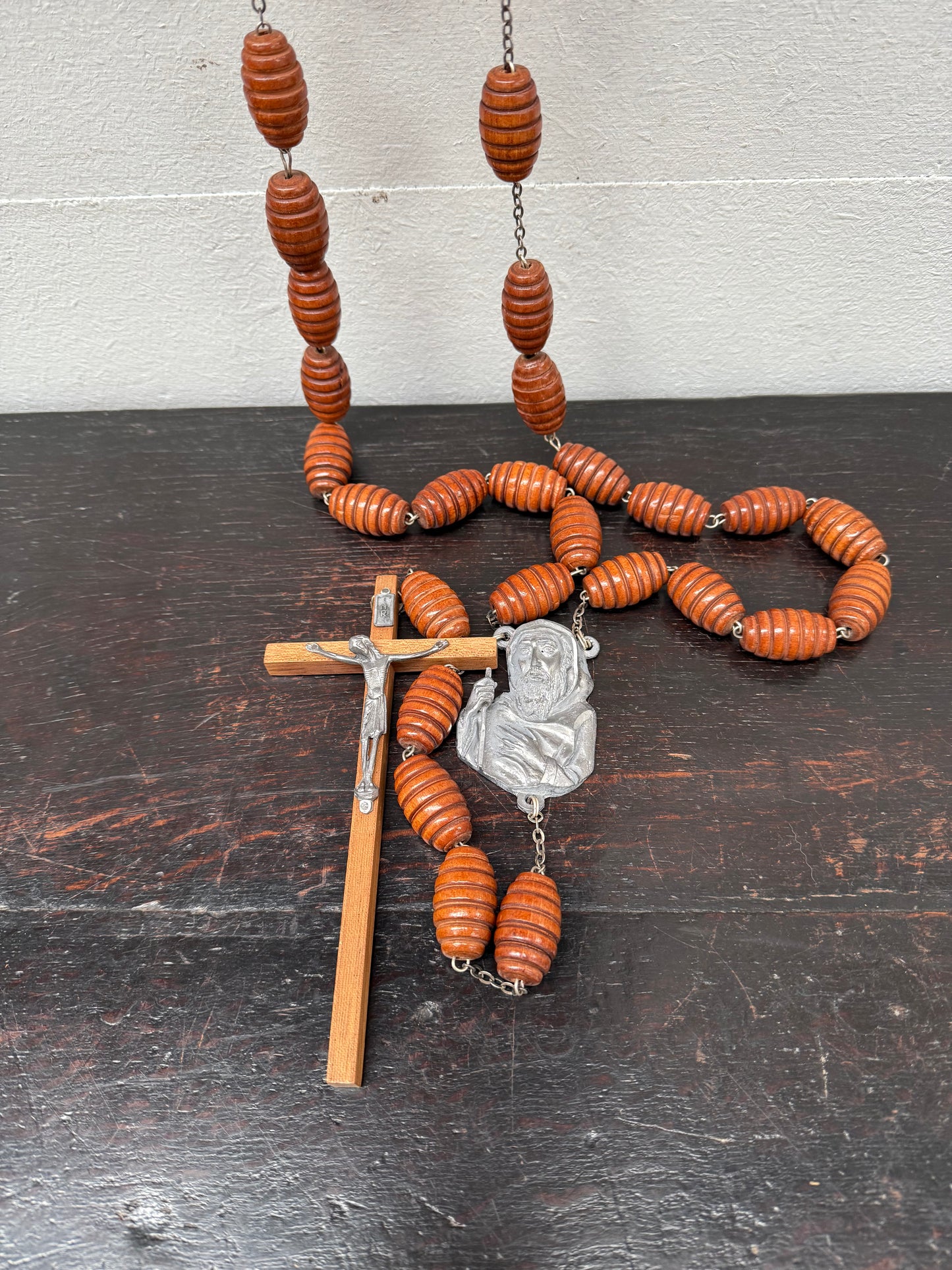 Large Vintage Wooden Wall Rosary Beads