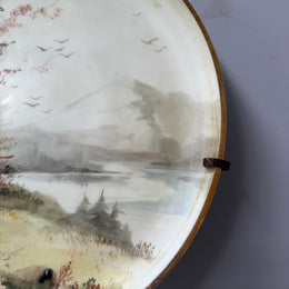 Antique Hand Painted Opaline Glass Wall Plaque