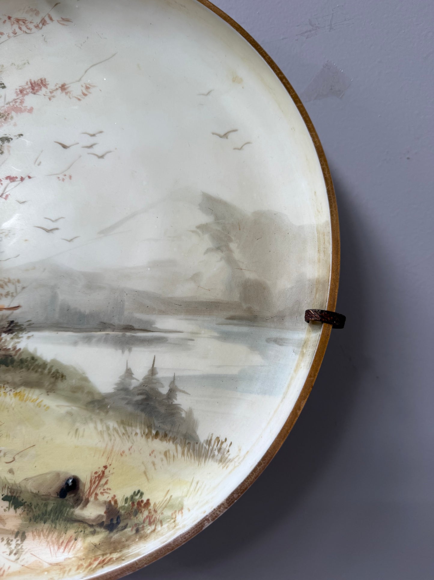 Antique Hand Painted Opaline Glass Wall Plaque