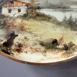Antique Hand Painted Opaline Glass Wall Plaque
