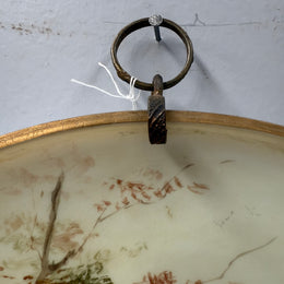 Antique Hand Painted Opaline Glass Wall Plaque