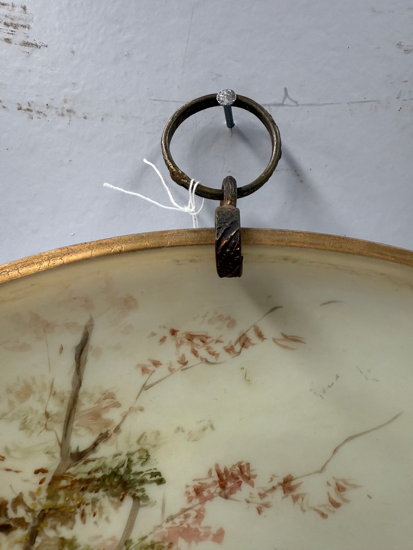 Antique Hand Painted Opaline Glass Wall Plaque