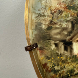 Antique Hand Painted Opaline Glass Wall Plaque