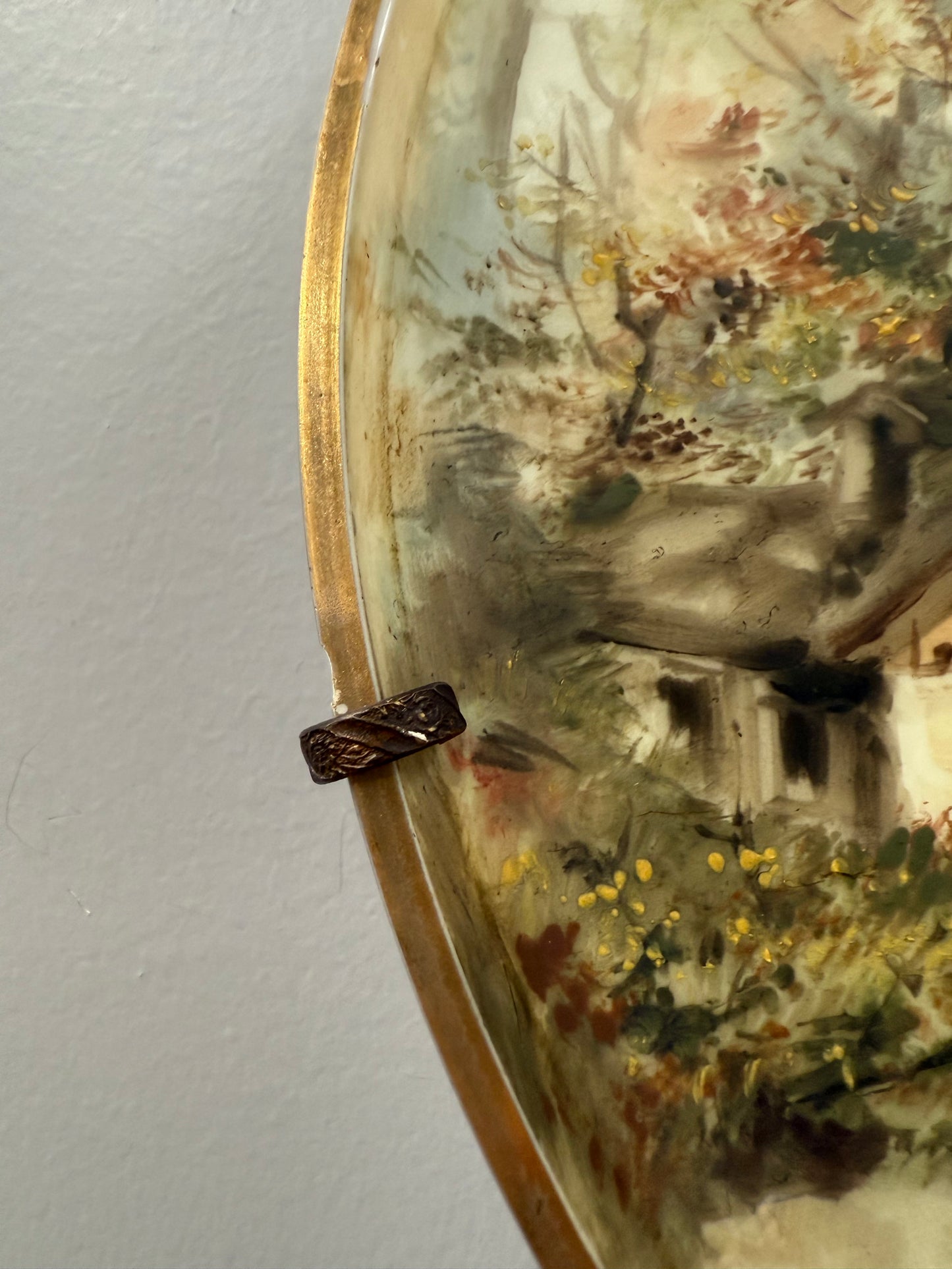 Antique Hand Painted Opaline Glass Wall Plaque