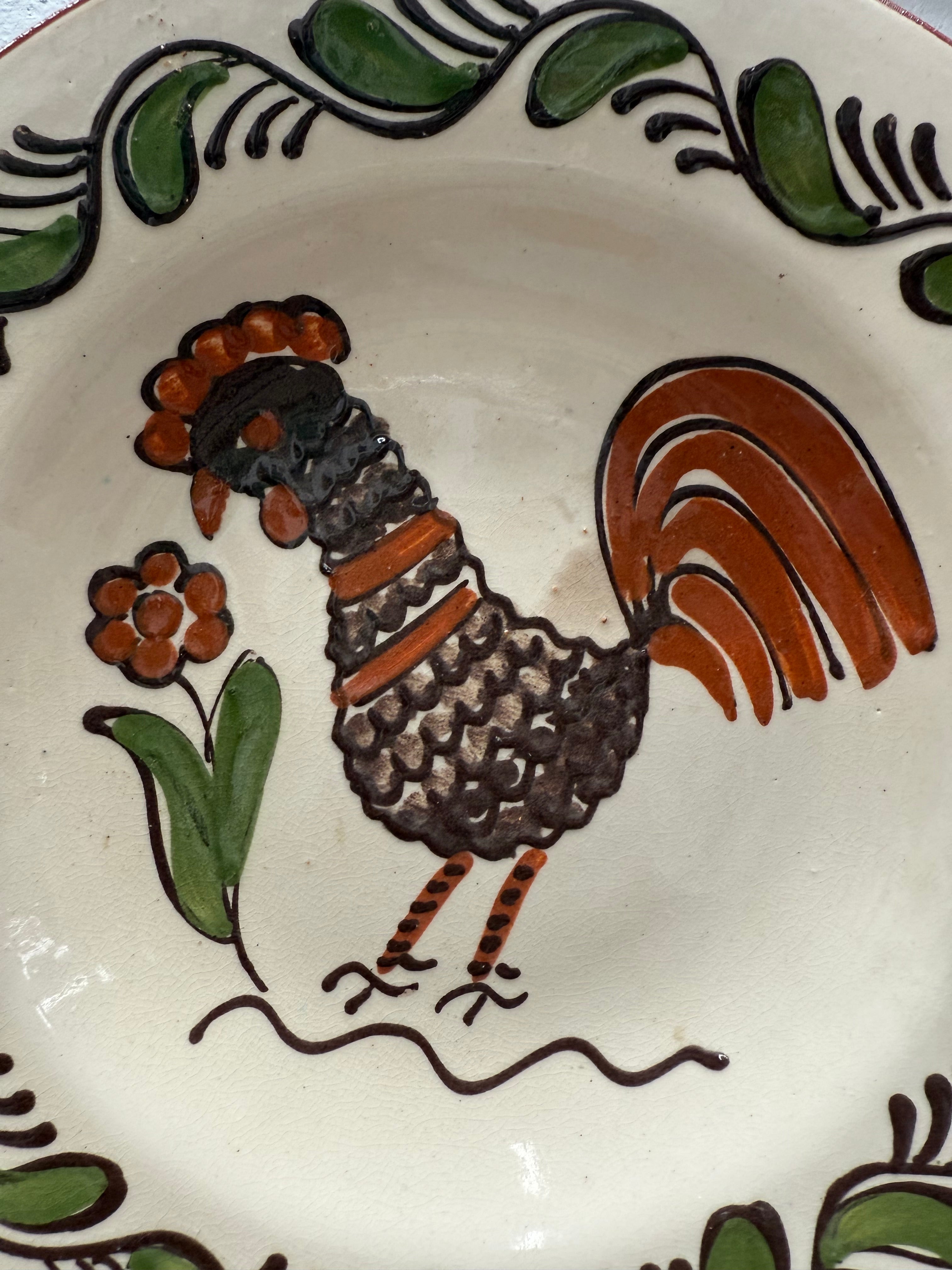 Vintage Hand Painted Rooster Majolica Wall Hanging Plate