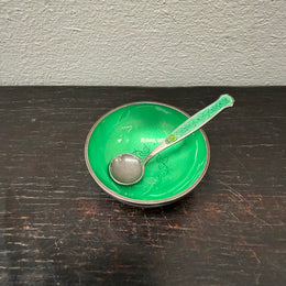Danish Silver & Enamel Salt Cellar & Spoon