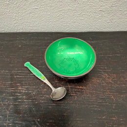 Danish Silver & Enamel Salt Cellar & Spoon