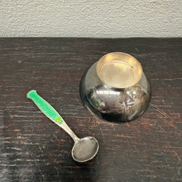 Danish Silver & Enamel Salt Cellar & Spoon