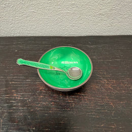 Danish Silver & Enamel Salt Cellar & Spoon