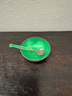 Danish Silver & Enamel Salt Cellar & Spoon | Antique & Vintage | Moonee Ponds Antiques | Australia Wide Delivery