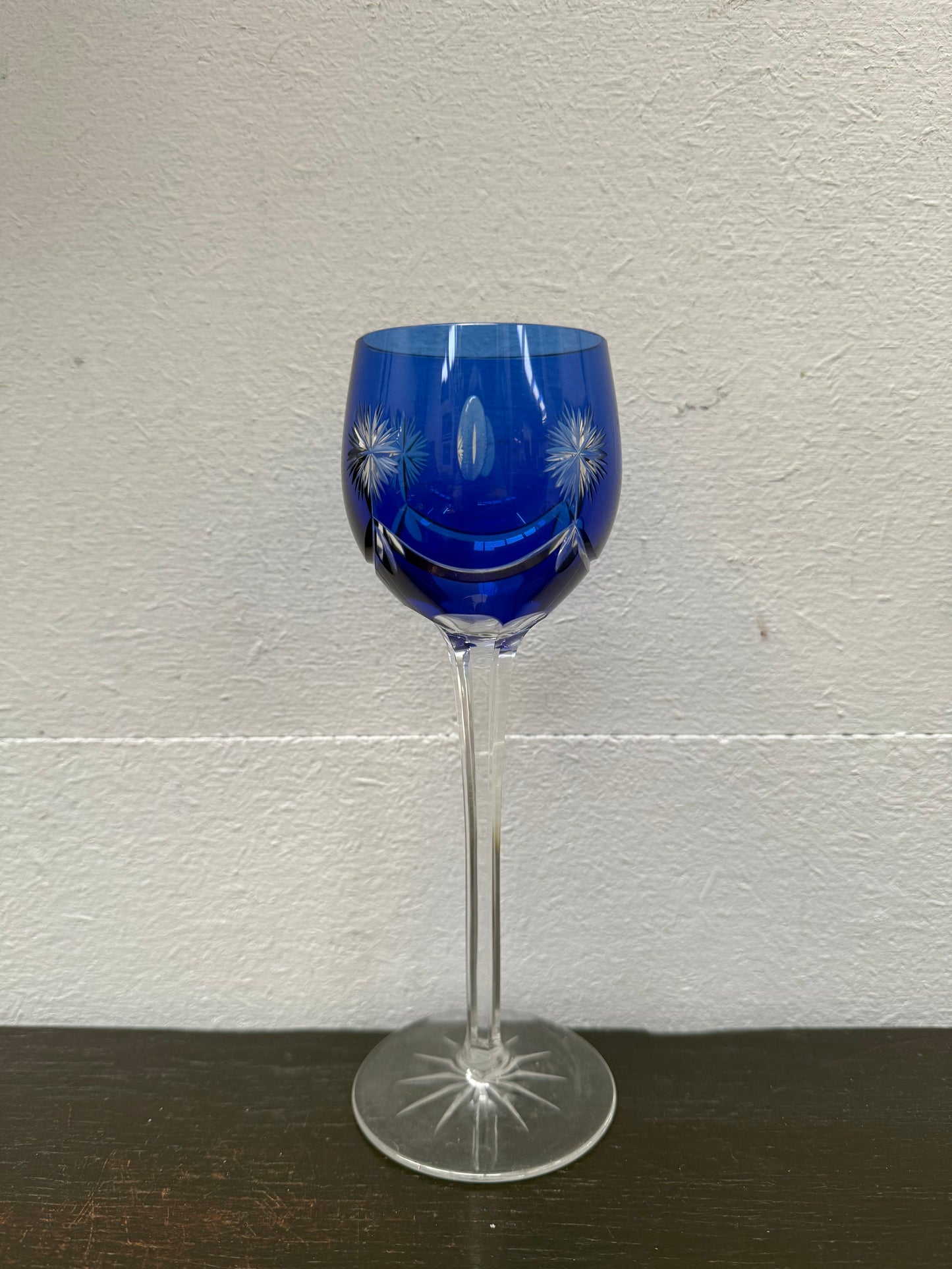 Pair Vintage Bohemian Cobalt & Ruby Wine Glasses