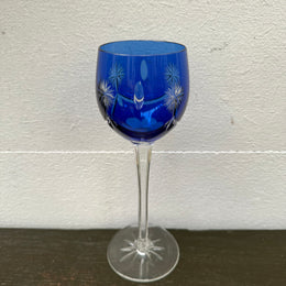 Pair Vintage Bohemian Cobalt & Ruby Wine Glasses