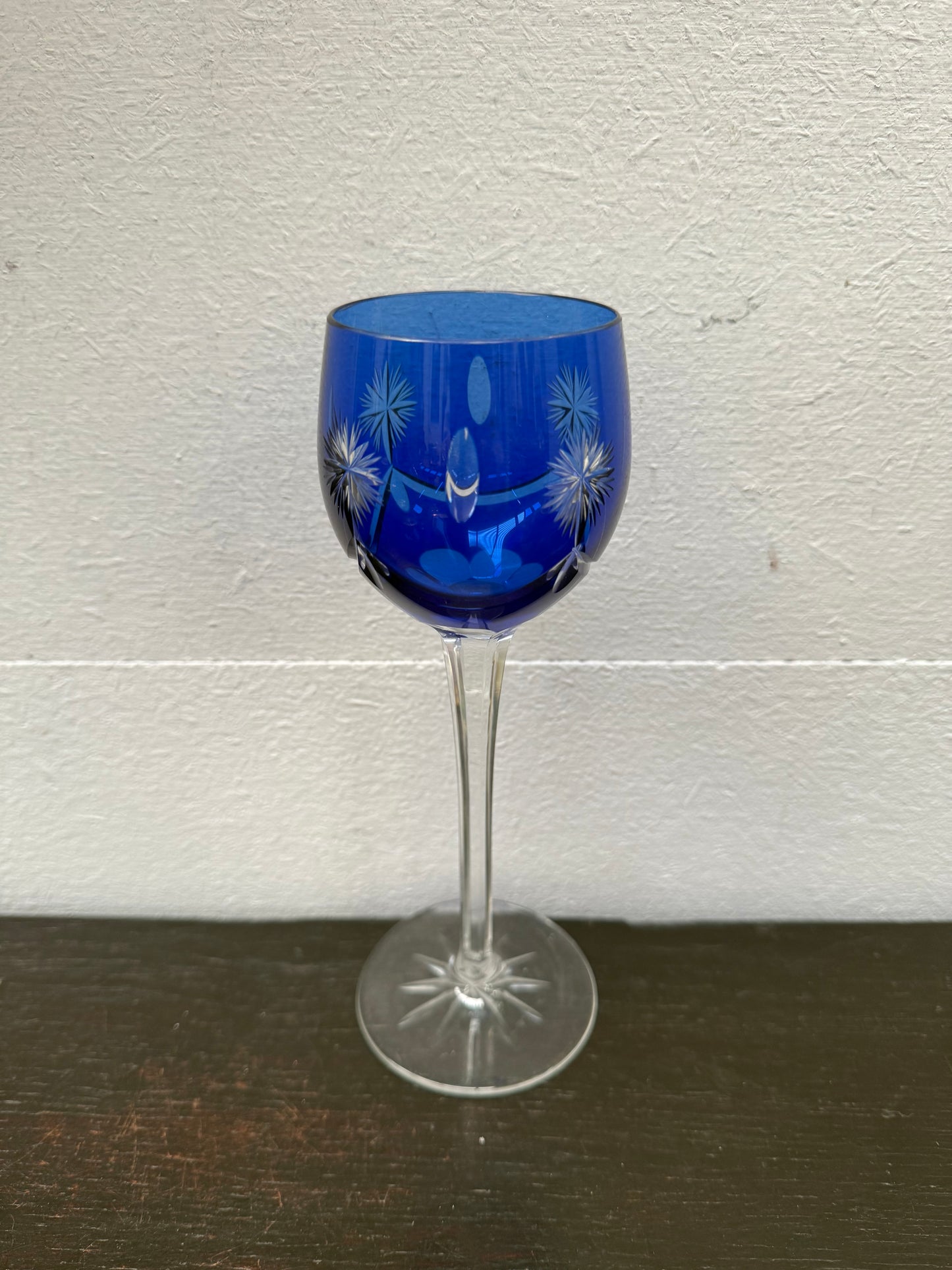 Pair Vintage Bohemian Cobalt & Ruby Wine Glasses