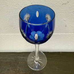 Pair Vintage Bohemian Cobalt & Ruby Wine Glasses