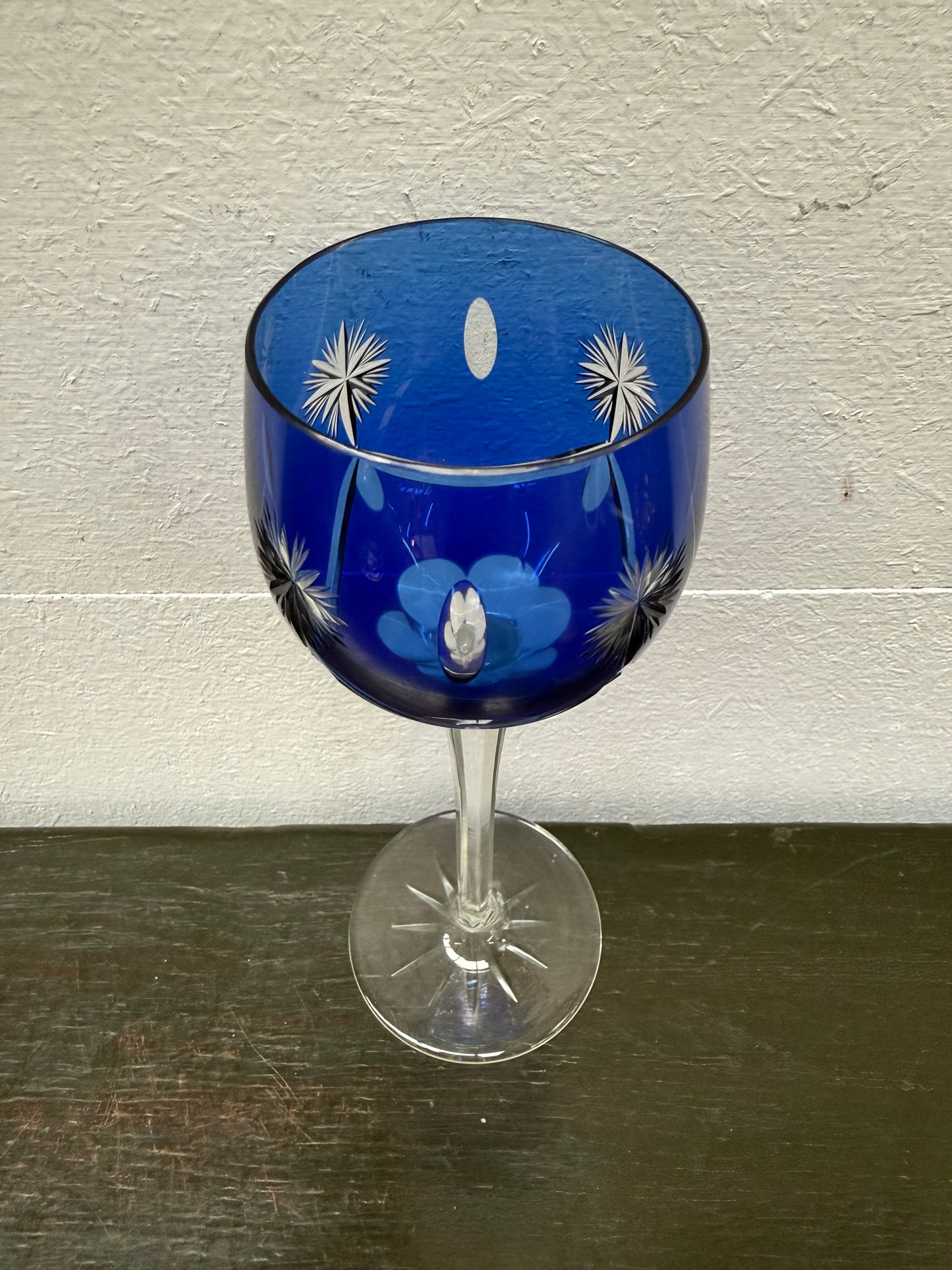 Pair Vintage Bohemian Cobalt & Ruby Wine Glasses