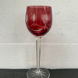 Pair Vintage Bohemian Cobalt & Ruby Wine Glasses