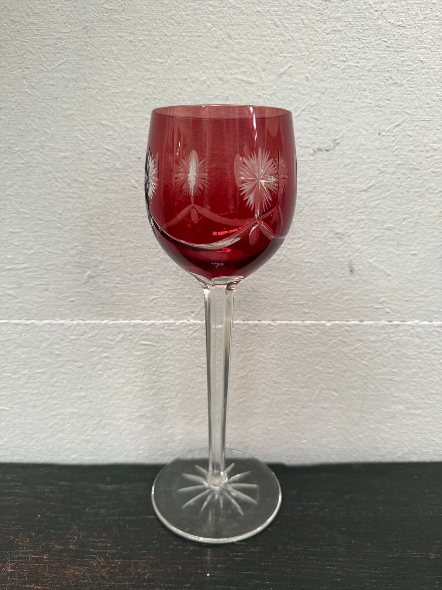 Pair Vintage Bohemian Cobalt & Ruby Wine Glasses