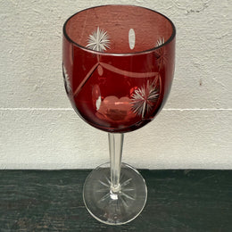 Pair Vintage Bohemian Cobalt & Ruby Wine Glasses
