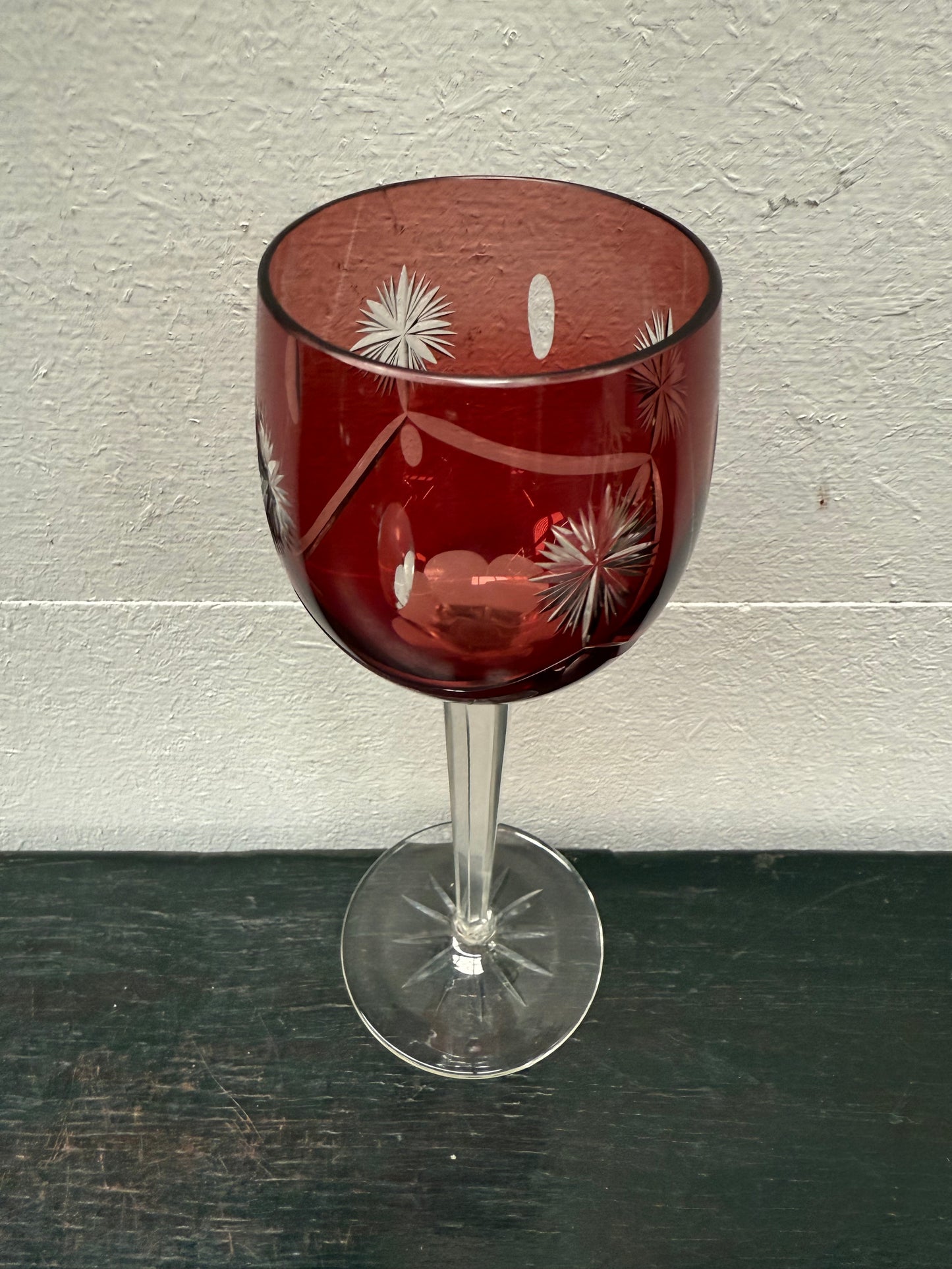 Pair Vintage Bohemian Cobalt & Ruby Wine Glasses