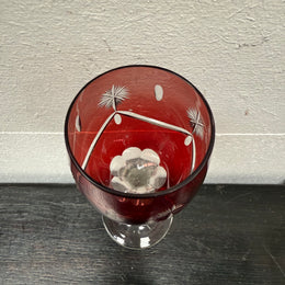 Pair Vintage Bohemian Cobalt & Ruby Wine Glasses