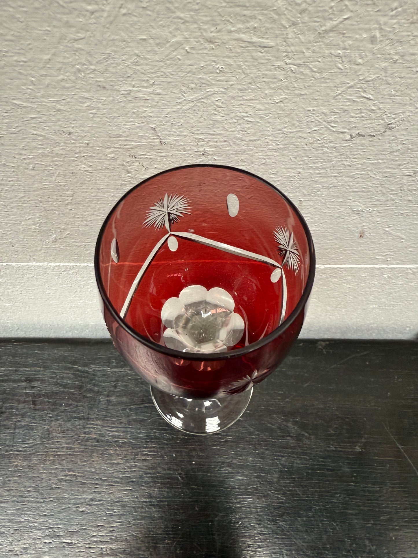 Pair Vintage Bohemian Cobalt & Ruby Wine Glasses