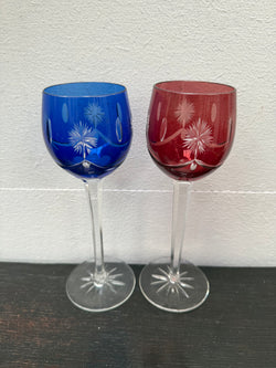 Pair Vintage Bohemian Cobalt & Ruby Wine Glasses | Antique & Vintage | Moonee Ponds Antiques | Australia Wide Delivery
