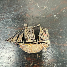 Antique Silver (900) Filigree Sailing Ship