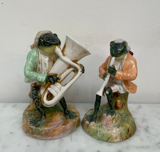 Rare Pair Of Sitzendorf Dresden Frog Musicians