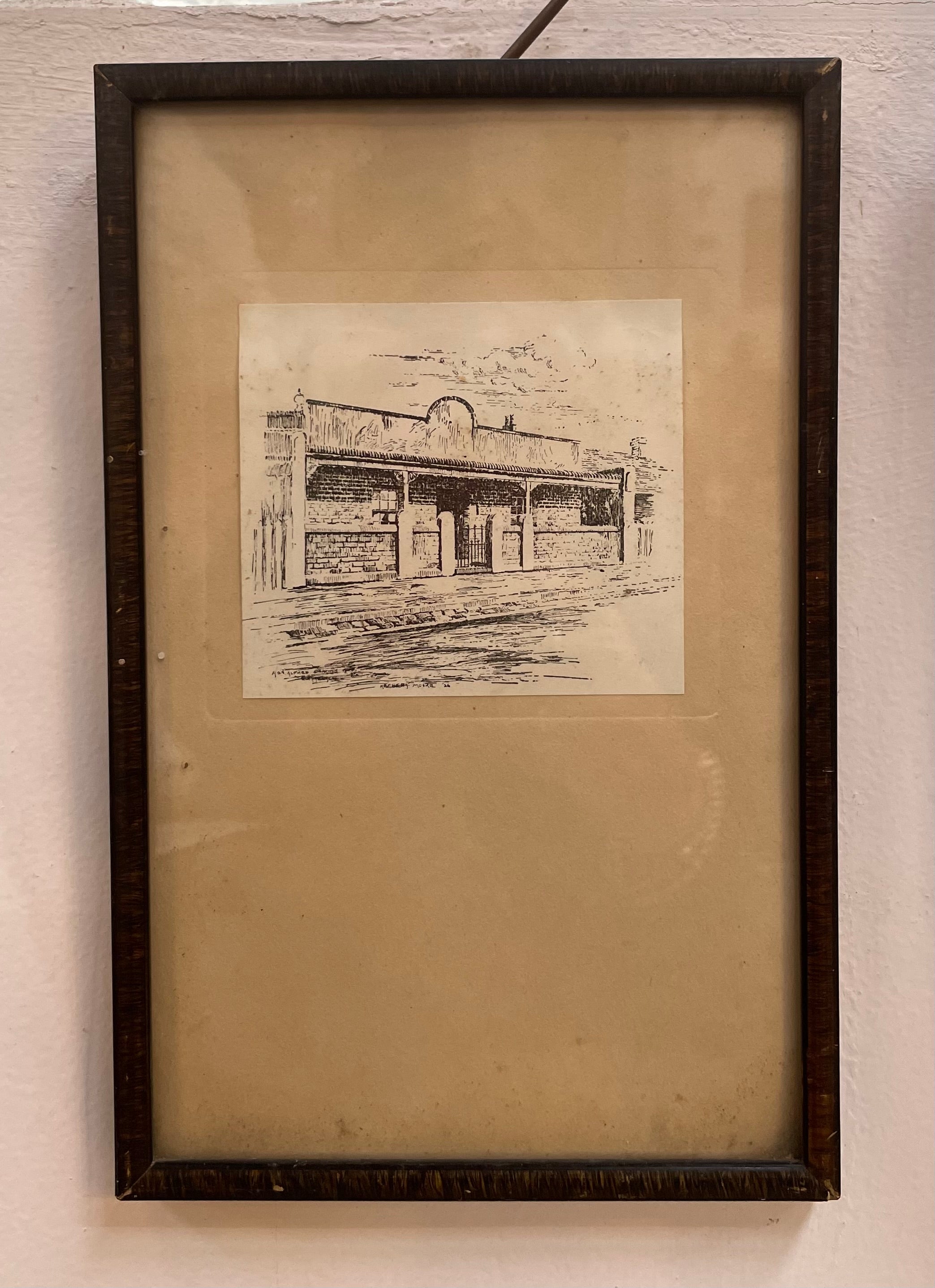 Vintage Framed Ink Sketch of Alfred Deakin's Birthplace Fitzroy Victoria