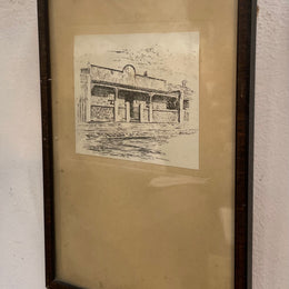 Vintage Framed Ink Sketch of Alfred Deakin's Birthplace Fitzroy Victoria