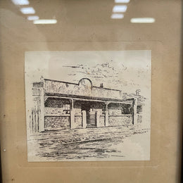 Vintage Framed Ink Sketch of Alfred Deakin's Birthplace Fitzroy Victoria