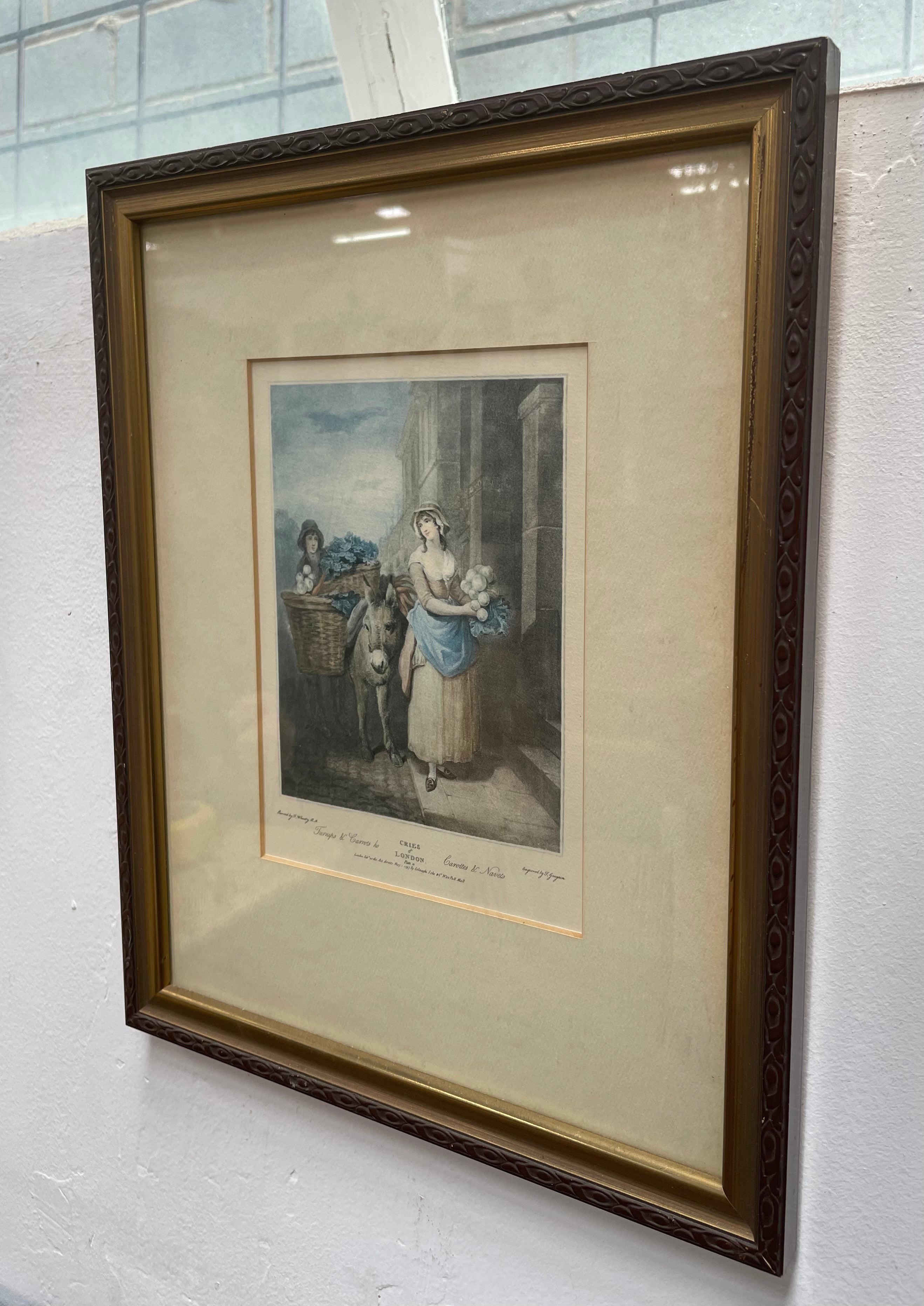 Pretty Vintage Framed Print of Lady & Donkey