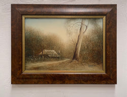 Framed Oil On Board of Farm House Scene Titled "Early Morning Mist" Circa 1980's Singed | Antique & Vintage | Moonee Ponds Antiques | Australia Wide Delivery