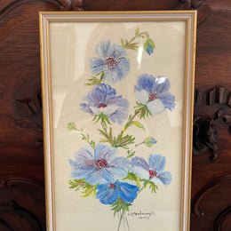 Charming Framed & Signed Floral Watercolor
