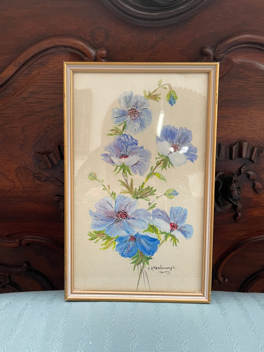 Charming framed and signed floral watercolor. Sourced locally and in good original condition.