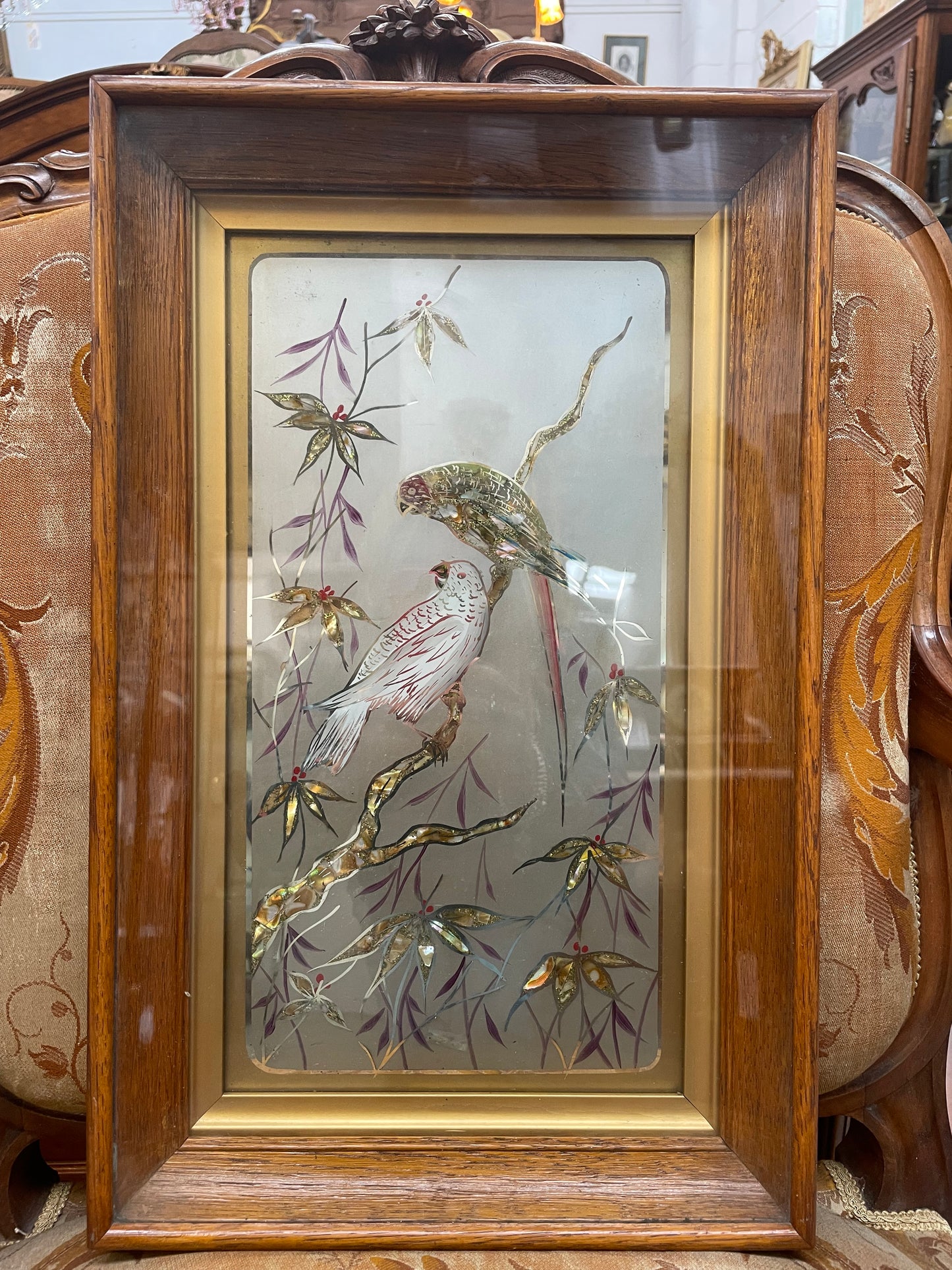 Fabulous Vintage framed Bird Picture on glass