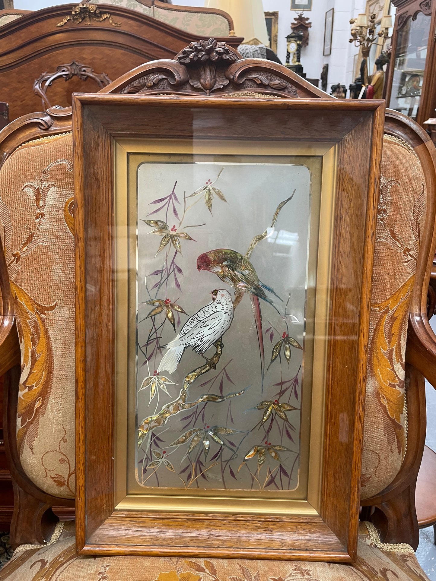 Fabulous Vintage framed Bird Picture on glass