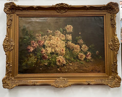 Stunning French Oil Painting of Roses In Ornate Gilt Frame | Antique & Vintage | Moonee Ponds Antiques | Australia Wide Delivery
