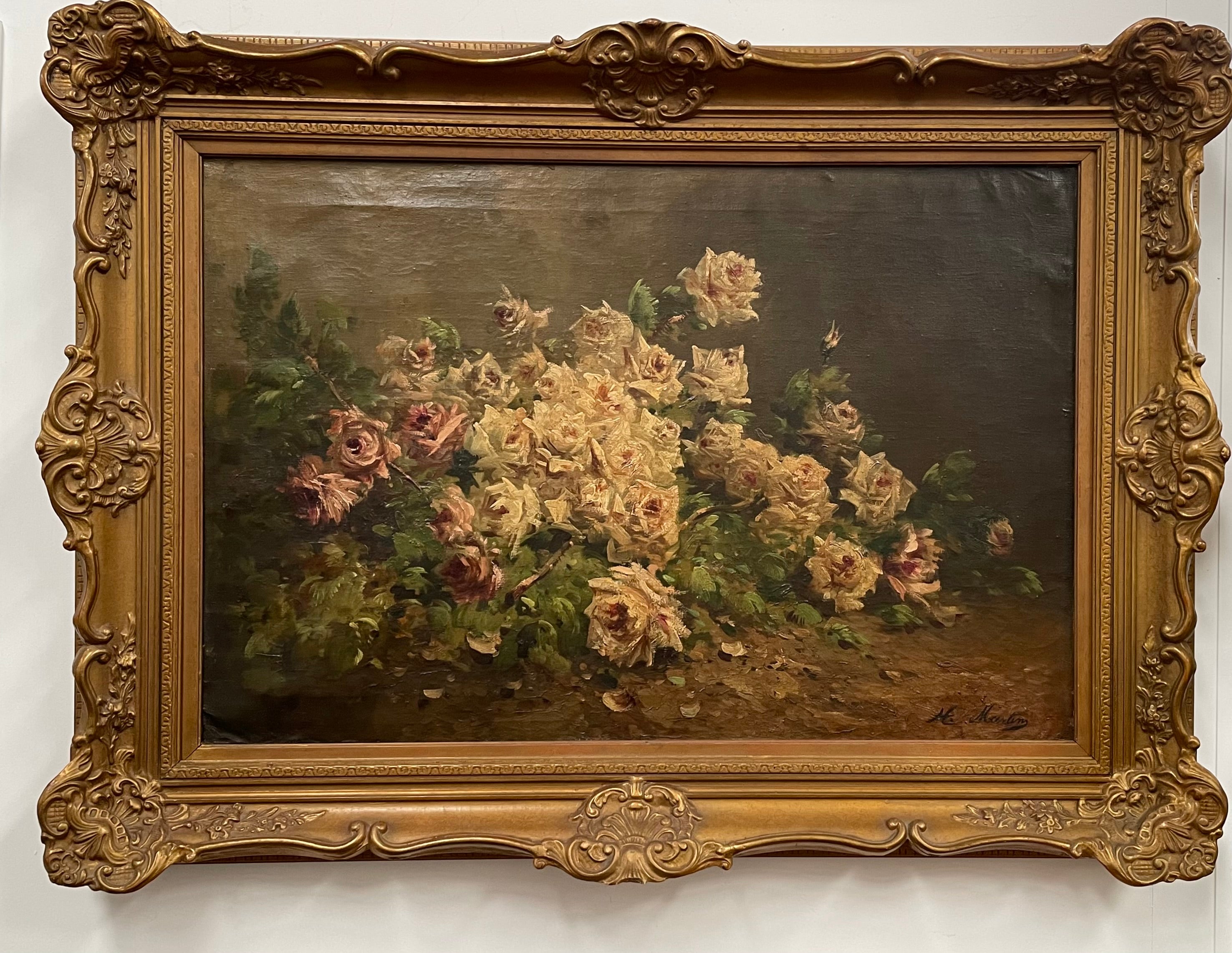 Stunning French Oil Painting of Roses In Ornate Gilt Frame | Antique & Vintage | Moonee Ponds Antiques | Australia Wide Delivery