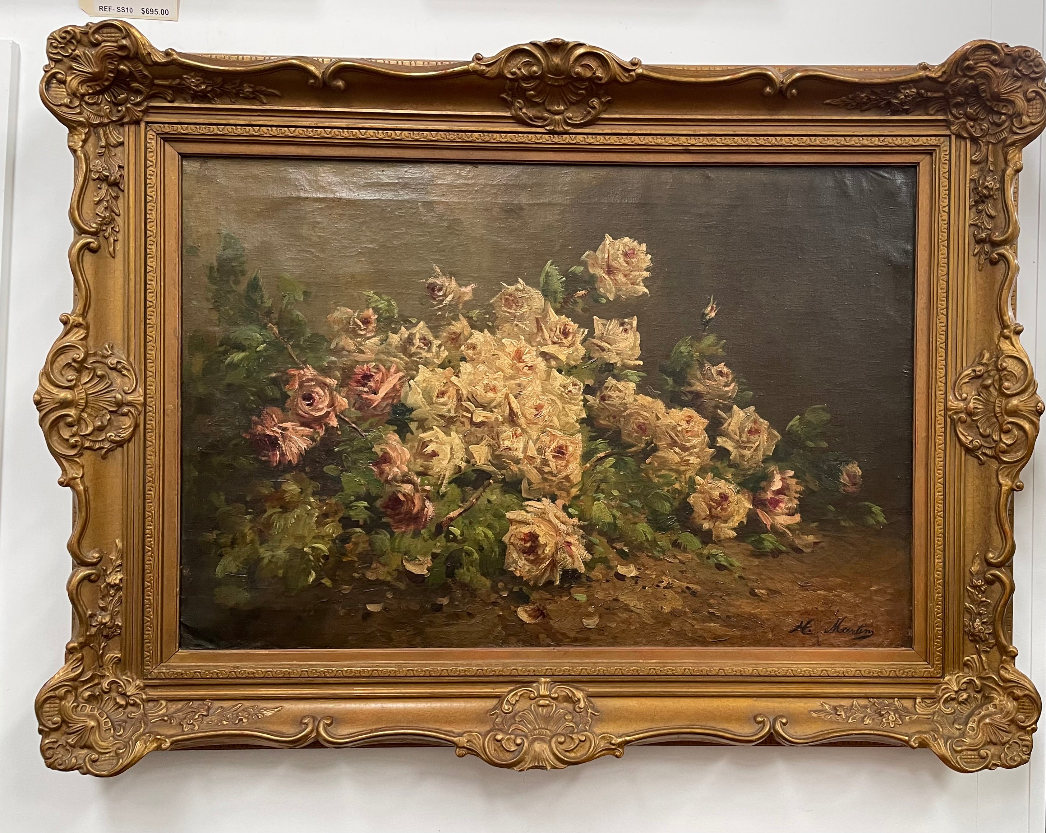 Stunning French Oil Painting of Roses In Ornate Gilt Frame | Antique & Vintage | Moonee Ponds Antiques | Australia Wide Delivery
