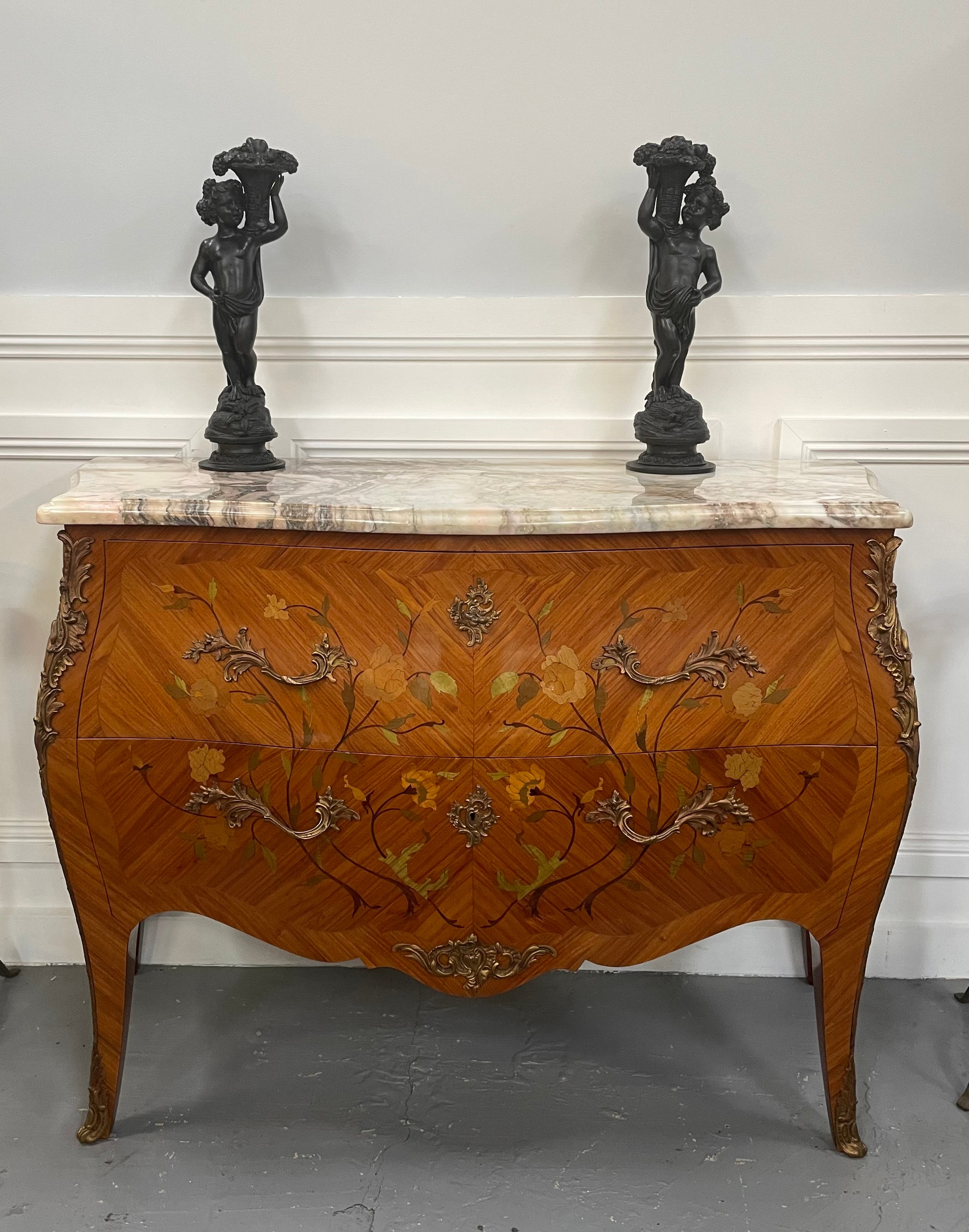 Stunning French Louis XV Style Kingwood Marquetry Inlaid Two Drawer Commode | Antique & Vintage | Moonee Ponds Antiques | Australia Wide Delivery
