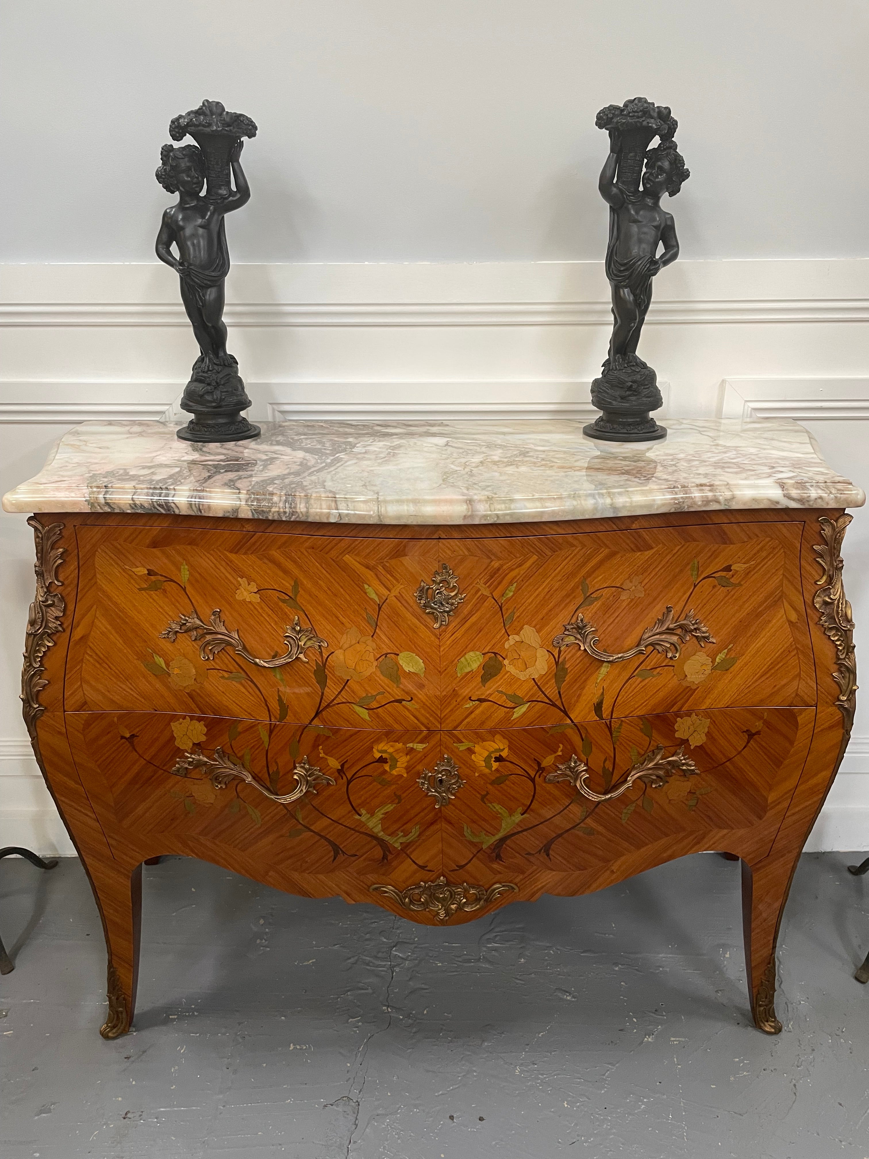 Stunning French Louis XV Style Kingwood Marquetry Inlaid Two Drawer Commode | Antique & Vintage | Moonee Ponds Antiques | Australia Wide Delivery