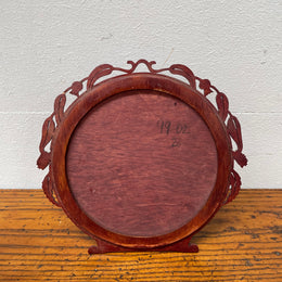 Vintage Australian Timber Round Picture Frame Featuring Carved Flowering Gum Leaves