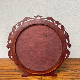 Vintage Australian Timber Round Picture Frame Featuring Carved Flowering Gum Leaves