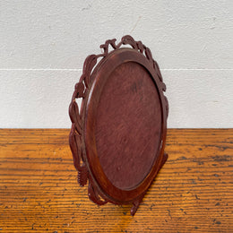 Vintage Australian Timber Round Picture Frame Featuring Carved Flowering Gum Leaves