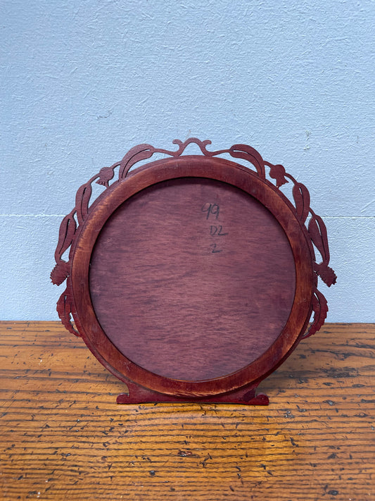 Vintage Australian Timber Round Picture Frame Featuring Carved Flowering Gum Leaves